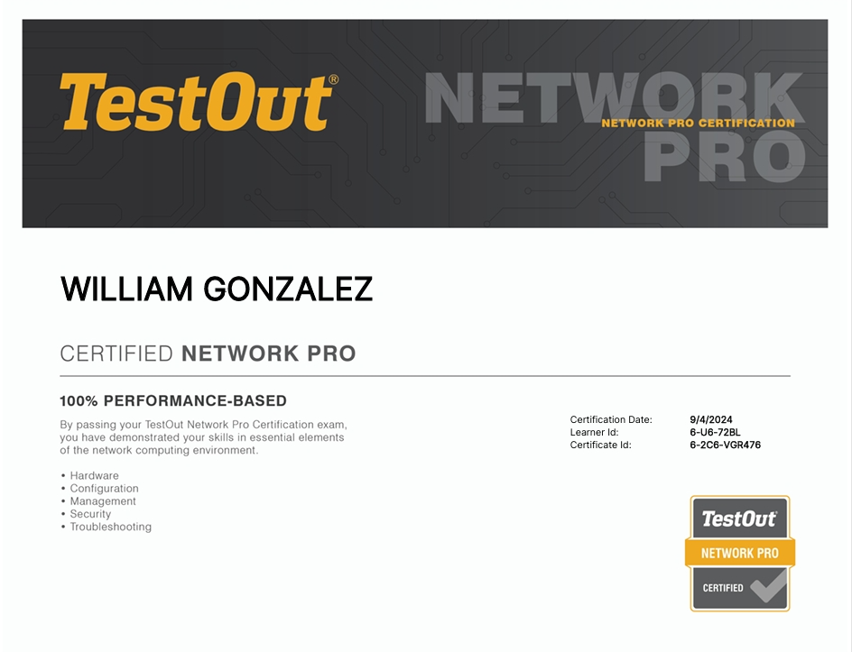 TestOut Network Pro Certification