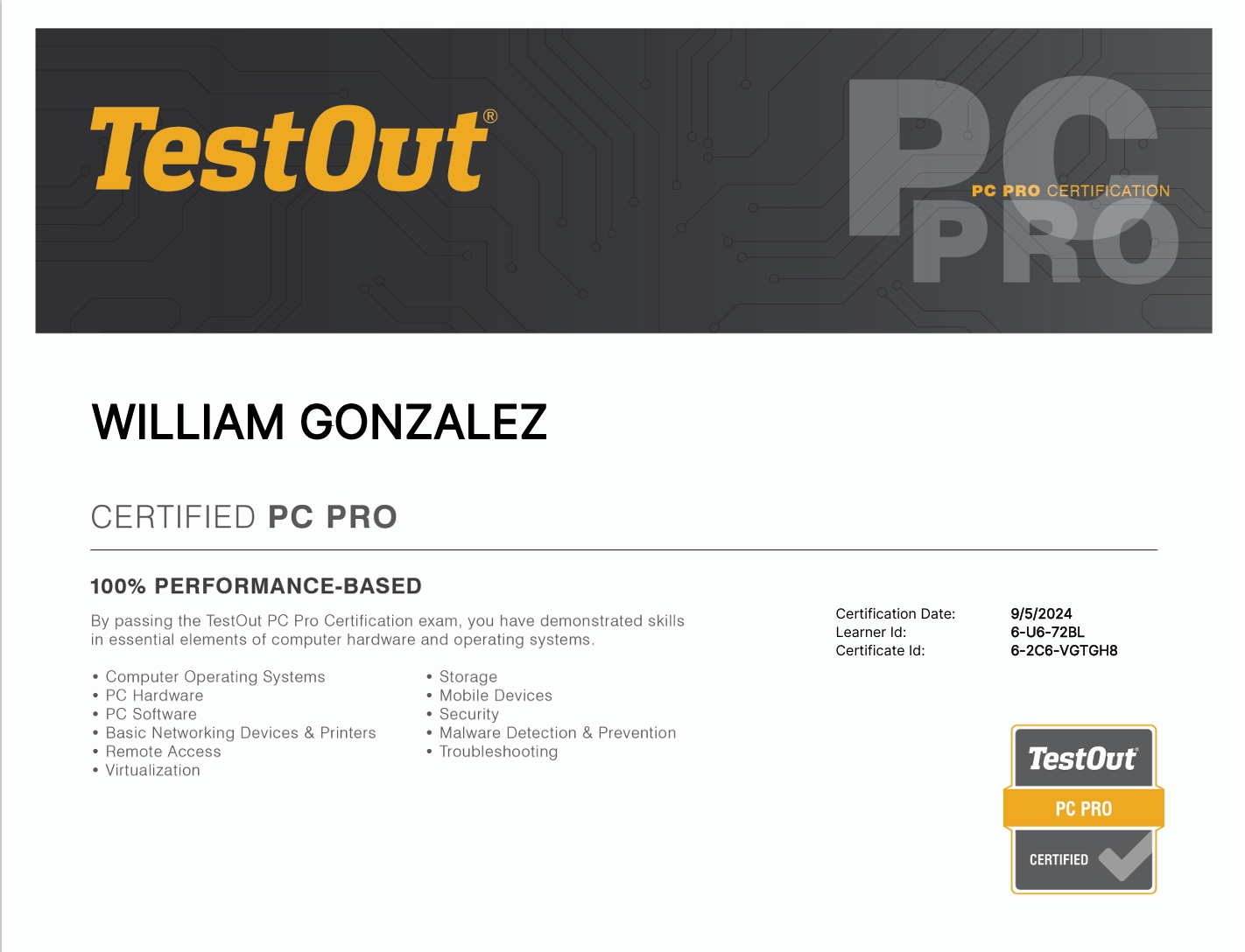 TestOut PC Pro Certification